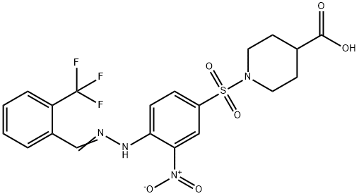 1-([3-NITRO-4-(2-((E)-[2-(TRIFLUOROMETHYL)PHENYL]METHYLIDENE)HYDRAZINO)PHENYL]SULFONYL)-4-PIPERIDINECARBOXYLIC ACID Struktur