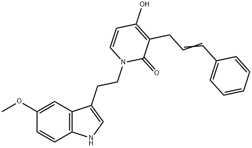 4-HYDROXY-1-[2-(5-METHOXY-1H-INDOL-3-YL)ETHYL]-3-(3-PHENYL-2-PROPENYL)-2(1H)-PYRIDINONE Struktur