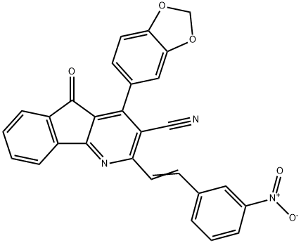 4-(1,3-BENZODIOXOL-5-YL)-2-[(E)-2-(3-NITROPHENYL)ETHENYL]-5-OXO-5H-INDENO[1,2-B]PYRIDINE-3-CARBONITRILE Struktur