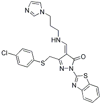 (E)-4-((3-(1H-IMIDAZOL-1-YL)PROPYLAMINO)METHYLENE)-1-(BENZO[D]THIAZOL-2-YL)-3-((4-CHLOROPHENYLTHIO)METHYL)-1H-PYRAZOL-5(4H)-ONE Struktur