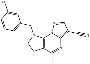 8-(3-CHLOROBENZYL)-5-METHYL-7,8-DIHYDRO-6H-PYRAZOLO[1,5-A]PYRROLO[3,2-E]PYRIMIDINE-3-CARBONITRILE Struktur