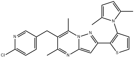 6-[(6-CHLORO-3-PYRIDINYL)METHYL]-2-[3-(2,5-DIMETHYL-1H-PYRROL-1-YL)-2-THIENYL]-5,7-DIMETHYLPYRAZOLO[1,5-A]PYRIMIDINE Struktur