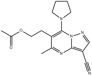 2-[3-CYANO-5-METHYL-7-(1-PYRROLIDINYL)PYRAZOLO[1,5-A]PYRIMIDIN-6-YL]ETHYL ACETATE Struktur