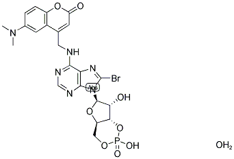 (7-DIMETHYLAMINOCOUMARIN-4-YL)METHYL-8-BROMOADENOSINE-3',5'-CYCLIC MONOPHOSPHATE, HYDRATE Struktur