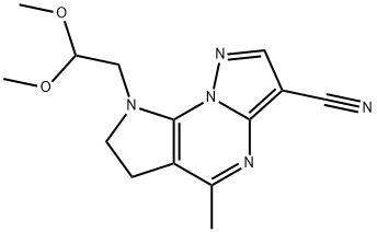 8-(2,2-DIMETHOXYETHYL)-5-METHYL-7,8-DIHYDRO-6H-PYRAZOLO[1,5-A]PYRROLO[3,2-E]PYRIMIDINE-3-CARBONITRILE Struktur