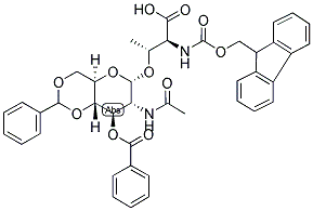 O-(3-BENZOYL-4,6-BENZYLIDENYL-N-ACETYL-ALPHA-D-GALACTOSAMINYL)-N-ALPHA-(9-FLUORENYLMETHYLOXYCARBONYL)-L-THREONINE Struktur