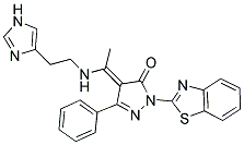 (E)-4-(1-(2-(1H-IMIDAZOL-4-YL)ETHYLAMINO)ETHYLIDENE)-1-(BENZO[D]THIAZOL-2-YL)-3-PHENYL-1H-PYRAZOL-5(4H)-ONE Struktur