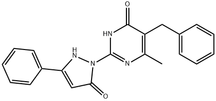 5-BENZYL-6-METHYL-2-(5-OXO-3-PHENYL-2,5-DIHYDRO-1H-PYRAZOL-1-YL)-4(3H)-PYRIMIDINONE Struktur