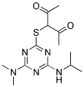 3-{[4-(DIMETHYLAMINO)-6-(ISOPROPYLAMINO)-1,3,5-TRIAZIN-2-YL]THIO}PENTANE-2,4-DIONE Struktur