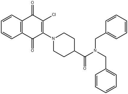 N,N-DIBENZYL-1-(3-CHLORO-1,4-DIOXO-1,4-DIHYDRO-2-NAPHTHALENYL)-4-PIPERIDINECARBOXAMIDE Struktur