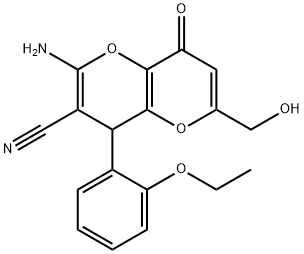 2-AMINO-4-(2-ETHOXYPHENYL)-6-(HYDROXYMETHYL)-8-OXO-4,8-DIHYDROPYRANO[3,2-B]PYRAN-3-CARBONITRILE Struktur