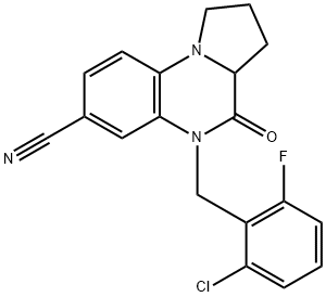 5-(2-CHLORO-6-FLUOROBENZYL)-4-OXO-1,2,3,3A,4,5-HEXAHYDROPYRROLO[1,2-A]QUINOXALINE-7-CARBONITRILE Struktur