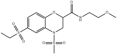 6-(ETHYLSULFONYL)-N-(2-METHOXYETHYL)-4-(METHYLSULFONYL)-3,4-DIHYDRO-2H-1,4-BENZOXAZINE-2-CARBOXAMIDE Struktur