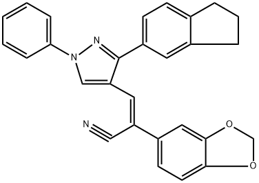 (Z)-2-(1,3-BENZODIOXOL-5-YL)-3-[3-(2,3-DIHYDRO-1H-INDEN-5-YL)-1-PHENYL-1H-PYRAZOL-4-YL]-2-PROPENENITRILE Struktur