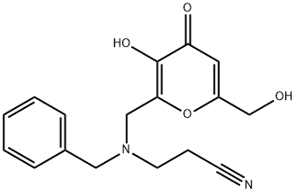 3-(BENZYL([3-HYDROXY-6-(HYDROXYMETHYL)-4-OXO-4H-PYRAN-2-YL]METHYL)AMINO)PROPANENITRILE Struktur