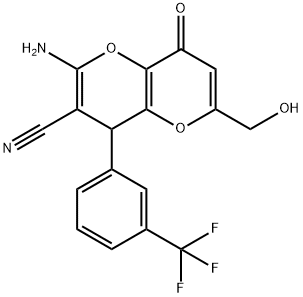 2-AMINO-6-(HYDROXYMETHYL)-8-OXO-4-[3-(TRIFLUOROMETHYL)PHENYL]-4,8-DIHYDROPYRANO[3,2-B]PYRAN-3-CARBONITRILE Struktur