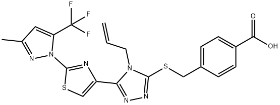 4-([(4-ALLYL-5-(2-[3-METHYL-5-(TRIFLUOROMETHYL)-1H-PYRAZOL-1-YL]-1,3-THIAZOL-4-YL)-4H-1,2,4-TRIAZOL-3-YL)SULFANYL]METHYL)BENZENECARBOXYLIC ACID Struktur