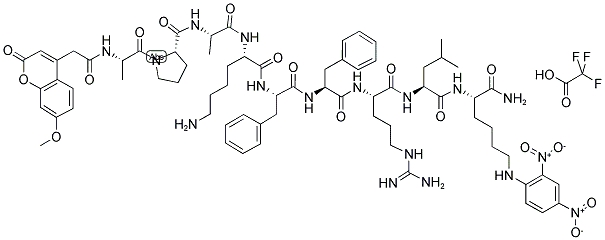 (7-METHOXYCOUMARIN-4-YL)ACETYL-L-ALANYL-L-PROLYL-L-ALANYL-L-LYSYL-L-PHENYLALANYL-L-PHENYLALANYL-L-ARGINYL-L-LEUCYL-N-EPSILON-(2,4-DINITROPHENYL)-L-LYSINE AMIDE TRIFLUOROACETATE Struktur