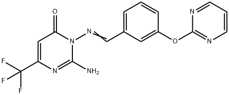 2-AMINO-3-(((E)-[3-(2-PYRIMIDINYLOXY)PHENYL]METHYLIDENE)AMINO)-6-(TRIFLUOROMETHYL)-4(3H)-PYRIMIDINONE Struktur