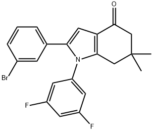 1-(3,5-DIFLUOROPHENYL)-2-(3-BROMOPHENYL)-6,6-DIMETHYL-5,6,7-TRIHYDROINDOL-4-ONE Struktur