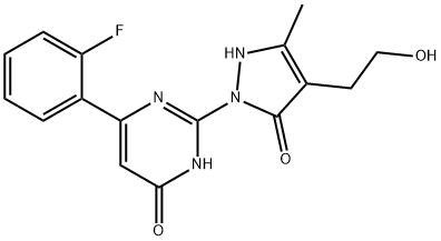 6-(2-FLUOROPHENYL)-2-[4-(2-HYDROXYETHYL)-3-METHYL-5-OXO-2,5-DIHYDRO-1H-PYRAZOL-1-YL]-4(3H)-PYRIMIDINONE Struktur