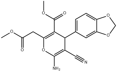 METHYL 6-AMINO-4-(1,3-BENZODIOXOL-5-YL)-5-CYANO-2-(2-METHOXY-2-OXOETHYL)-4H-PYRAN-3-CARBOXYLATE Struktur