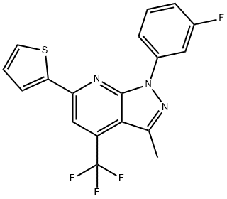 1-(3-FLUOROPHENYL)-3-METHYL-6-(2-THIENYL)-4-(TRIFLUOROMETHYL)-1H-PYRAZOLO[3,4-B]PYRIDINE Struktur