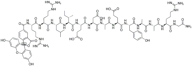 5-FAM-ARG-ARG-LEU-ILE-GLU-ASP-ALA-GLU-TYR-ALA-ALA-ARG-GLY-NH2 Struktur