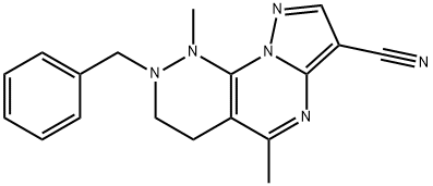 2-BENZYL-1,5-DIMETHYL-1,2,3,4-TETRAHYDROPYRAZOLO[5',1':2,3]PYRIMIDO[4,5-C]PYRIDAZINE-7-CARBONITRILE Struktur