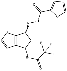 2,2,2-TRIFLUORO-N-(6-([(2-FURYLCARBONYL)OXY]IMINO)-5,6-DIHYDRO-4H-CYCLOPENTA[B]THIOPHEN-4-YL)ACETAMIDE Struktur