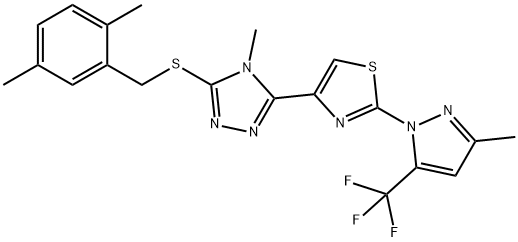 2,5-DIMETHYLBENZYL 4-METHYL-5-(2-[3-METHYL-5-(TRIFLUOROMETHYL)-1H-PYRAZOL-1-YL]-1,3-THIAZOL-4-YL)-4H-1,2,4-TRIAZOL-3-YL SULFIDE Struktur