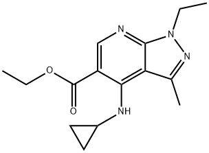 ETHYL 4-(CYCLOPROPYLAMINO)-1-ETHYL-3-METHYL-1H-PYRAZOLO[3,4-B]PYRIDINE-5-CARBOXYLATE Struktur