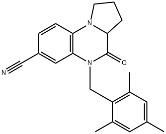 5-(MESITYLMETHYL)-4-OXO-1,2,3,3A,4,5-HEXAHYDROPYRROLO[1,2-A]QUINOXALINE-7-CARBONITRILE Struktur