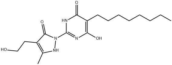 6-HYDROXY-2-[4-(2-HYDROXYETHYL)-3-METHYL-5-OXO-2,5-DIHYDRO-1H-PYRAZOL-1-YL]-5-OCTYL-4(3H)-PYRIMIDINONE Struktur