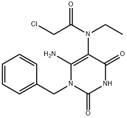 N-(6-AMINO-1-BENZYL-2,4-DIOXO-1,2,3,4-TETRAHYDRO-PYRIMIDIN-5-YL)-2-CHLORO-N-ETHYL-ACETAMIDE Struktur