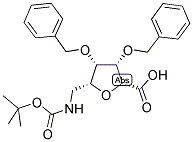 5R-T-BUTYLOXYCARBONYLAMINOMETHYL-3S,4R-DIBENZYLOXY-TETRAHYDROFURANE-2R-CARBOXYLIC ACID Struktur