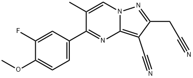 2-(CYANOMETHYL)-5-(3-FLUORO-4-METHOXYPHENYL)-6-METHYLPYRAZOLO[1,5-A]PYRIMIDINE-3-CARBONITRILE Struktur