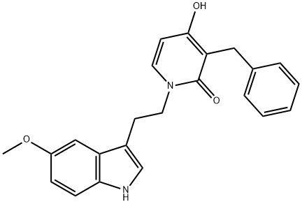 3-BENZYL-4-HYDROXY-1-[2-(5-METHOXY-1H-INDOL-3-YL)ETHYL]-2(1H)-PYRIDINONE Struktur