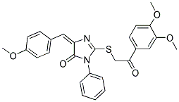 (E)-2-(2-(3,4-DIMETHOXYPHENYL)-2-OXOETHYLTHIO)-4-(4-METHOXYBENZYLIDENE)-1-PHENYL-1H-IMIDAZOL-5(4H)-ONE Struktur