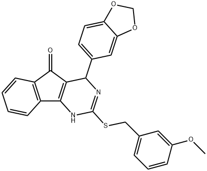 4-(1,3-BENZODIOXOL-5-YL)-2-[(3-METHOXYBENZYL)SULFANYL]-1,4-DIHYDRO-5H-INDENO[1,2-D]PYRIMIDIN-5-ONE Struktur