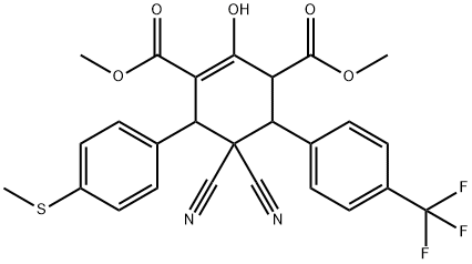 DIMETHYL 5,5-DICYANO-2-HYDROXY-6-[4-(METHYLSULFANYL)PHENYL]-4-[4-(TRIFLUOROMETHYL)PHENYL]-1-CYCLOHEXENE-1,3-DICARBOXYLATE Struktur