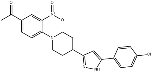 1-(4-(4-[5-(4-CHLOROPHENYL)-1H-PYRAZOL-3-YL]PIPERIDINO)-3-NITROPHENYL)-1-ETHANONE Structure