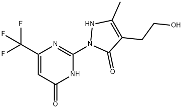 2-[4-(2-HYDROXYETHYL)-3-METHYL-5-OXO-2,5-DIHYDRO-1H-PYRAZOL-1-YL]-6-(TRIFLUOROMETHYL)-4(3H)-PYRIMIDINONE Struktur