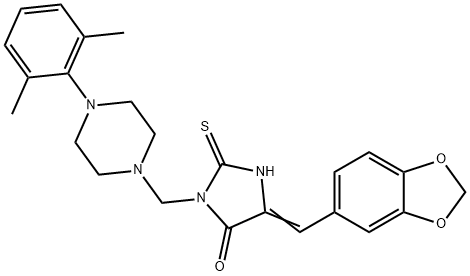 5-(1,3-BENZODIOXOL-5-YLMETHYLENE)-3-([4-(2,6-DIMETHYLPHENYL)PIPERAZINO]METHYL)-2-THIOXOTETRAHYDRO-4H-IMIDAZOL-4-ONE Struktur