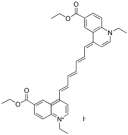 6-(ETHOXYCARBONYL)-4-((1E,3E,5E)-7-[6-(ETHOXYCARBONYL)-1-ETHYL-4(1H)-QUINOLINYLIDENE]-1,3,5-HEPTATRIENYL)-1-ETHYLQUINOLINIUM IODIDE Struktur