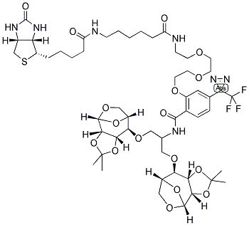 2-[2-[2-[2-[6-(BIOTINYLAMINOHEXANOYL)]AMINOETHOXY]ETHOXY]ETHOXY]-4-[3-(TRIFLUOROMETHYL)-3H-DIAZIRIN-3-YL]BENZOIC ACID 1,3-BIS[1,6-ANHYDRO-2,3-O-ISOPROPYLIDENE-BETA-D-MANNOPYRANOS-4-YLOXY]-2-PROPYLAMINE AMIDE Struktur