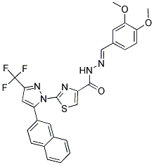 (E)-N'-(3,4-DIMETHOXYBENZYLIDENE)-2-(5-(NAPHTHALEN-2-YL)-3-(TRIFLUOROMETHYL)-1H-PYRAZOL-1-YL)THIAZOLE-4-CARBOHYDRAZIDE Struktur