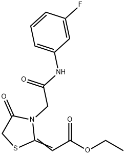 [3-[(3-FLUORO-PHENYLCARBAMOYL)-METHYL]-4-OXO-THIAZOLIDIN-2-YLIDENE]-ACETIC ACID ETHYL ESTER Struktur