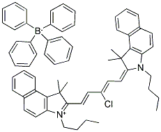 1H-BENZ[E]INDOLIUM, 3-BUTYL-2-[5-(3-BUTYL-1,3-DIHYDRO-1,1-DIMETHYL-2H-BENZ[E]INDOL-2-YLIDENE)-3-CHLORO-1,3-PENTADIENYL]-1,1-DIMETHYL-, TETRAPHENYLBORATE(1-) Struktur