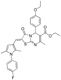 (Z)-ETHYL 5-(4-ETHOXYPHENYL)-2-((1-(4-FLUOROPHENYL)-2,5-DIMETHYL-1H-PYRROL-3-YL)METHYLENE)-7-METHYL-3-OXO-3,5-DIHYDRO-2H-THIAZOLO[3,2-A]PYRIMIDINE-6-CARBOXYLATE Struktur